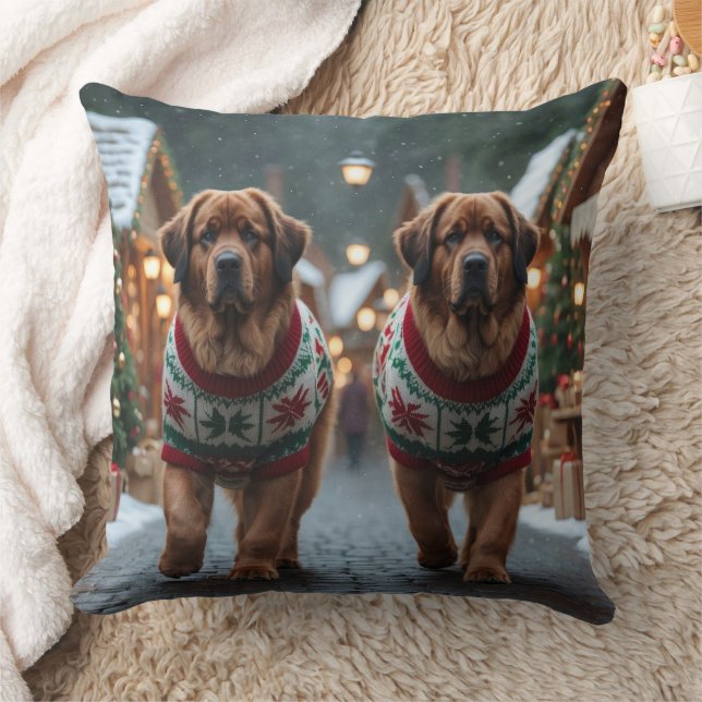 Coussin Chiens de Terre-Neuve Noël Neige Fêtes (Couverture)