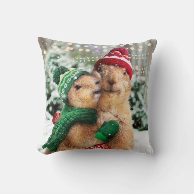 Coussin Chiens des Prairies de Noël (Recto)
