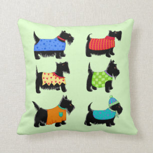 Coussin Chiens écossais noirs Terrier Décoratifs verts