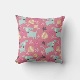 Coussin Chiens, étoiles et fleurs