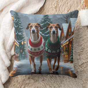 Coussin Chiens Greyhound Noël Neige Fêtes