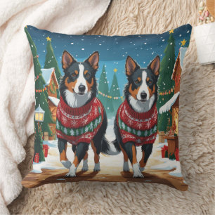 Coussin Chiens Kelpie Australiens Noël Neige Vacances