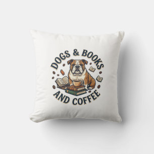 Coussin Chiens Livres Café Bulldog Pile Tasse_1