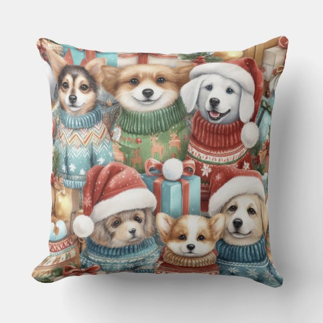 Coussin Chiens mûrs d'aquarelle dans les pulls (Recto)