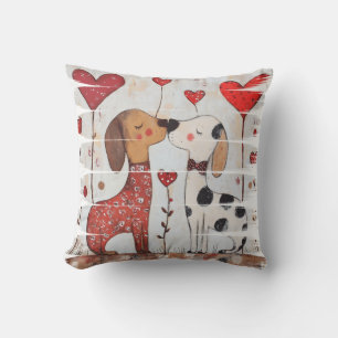Coussin Chiens Romantiques avec Ballons en Forme de Cœur