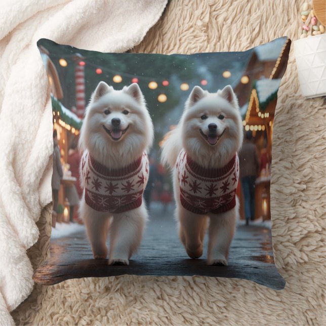 Coussin Chiens Samoyède Noël Neige Fêtes (Couverture)