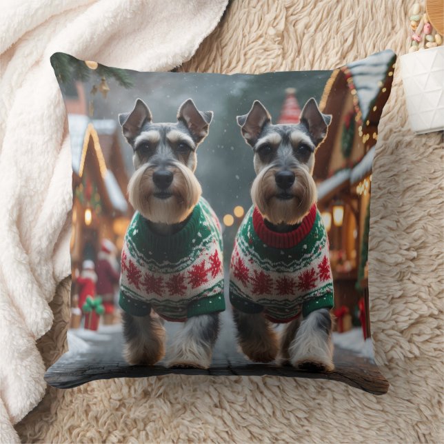 Coussin Chiens Schnauzer Noël Neige Fêtes  (Couverture)