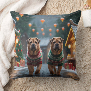 Coussin Chiens Shar Pei Noël Neige Fêtes
