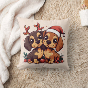 Coussin Chiens teckel de Noël
