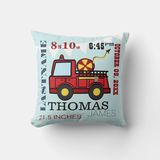 Coussin Chiffre de naissance bébé Camion d'incendie (Recto)