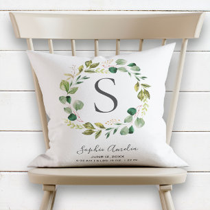Coussin Chiffre de naissance Eucalyptus Léonore de Monogra