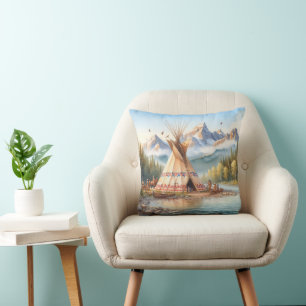 Coussin Chiffre traditionnel indien Teepee Nature Scène Di