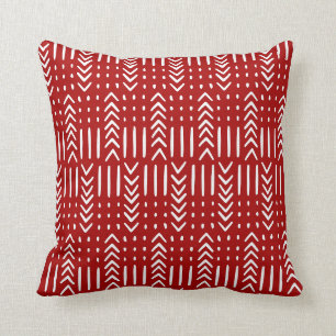 Coussin Chiffres d'argile africaine en boue blanc sur roug