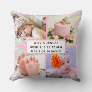 Coussin Chiffres de naissance de bébé Quatre Photo Collage