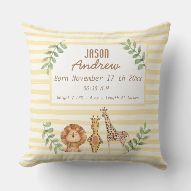 Coussin Chiffres de naissance personnalisés safari aquarel (Recto)