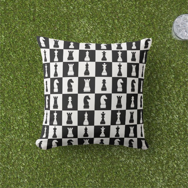 Coussin Chiffres du jeu d'échecs Motif noir et blanc (Herbe)