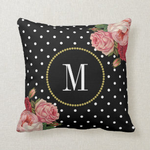 Coussin Chiffres noirs Vintages Monogramme floral