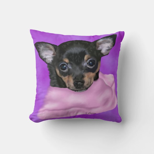 Coussin Chihuahua Noir et Tan Chihuahua (Recto)
