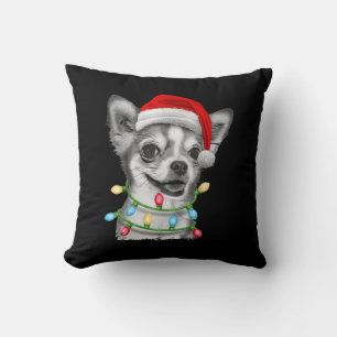 Coussin chihuahua père Noël lumières des arbres Noël Noël