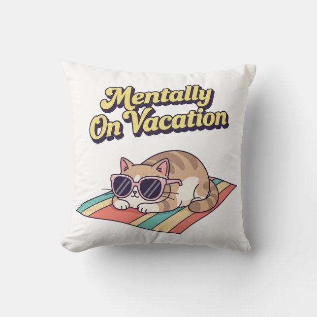 Coussin Chill Retro Cat Vacation Mood Square Pillow (Recto)