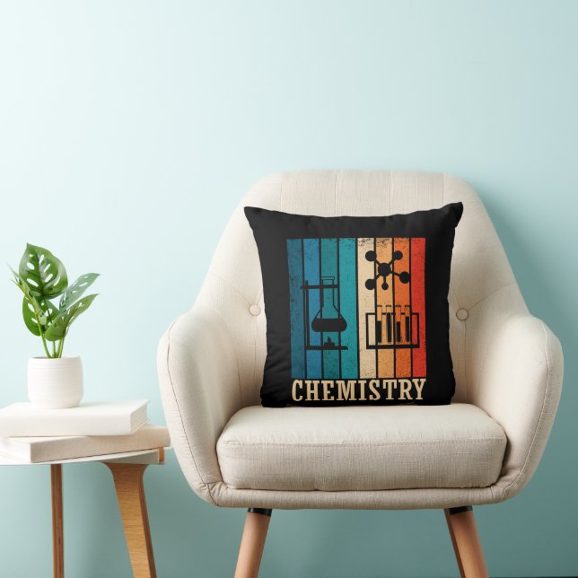 Coussin Chimie vintage coucher de soleil rayures rétro mot (Chaise)