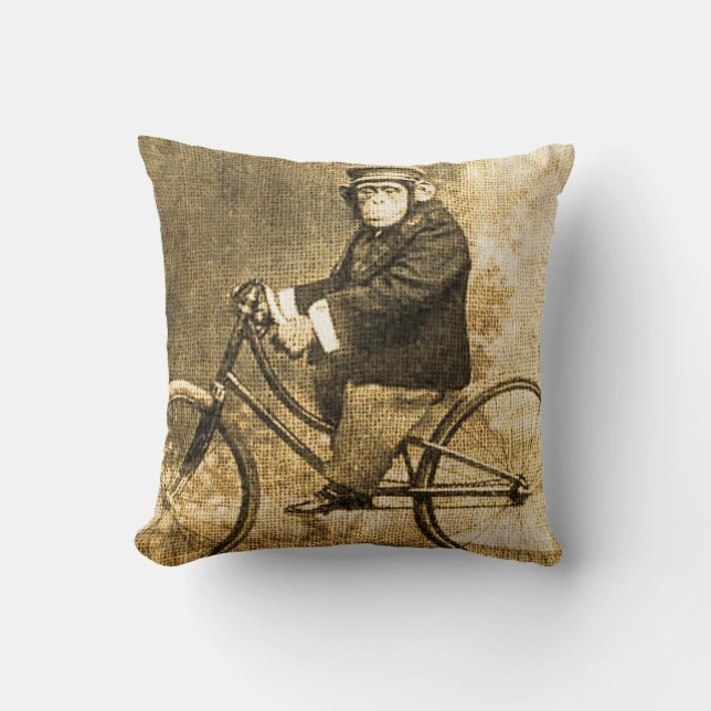 Coussin Chimpanzé vintage sur une bicyclette (Recto)