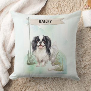 Coussin Chin Japonais Aquarelle Chien Personnalisé