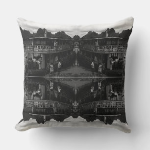 Coussin Chine vintage Guilin bateau rivière Carte postale