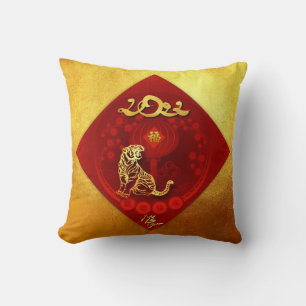 Coussin Chinois FU Luck lantern Tiger An saluant SqP3