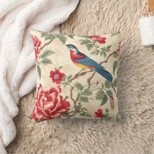 Coussin chinoiserie beige vintage