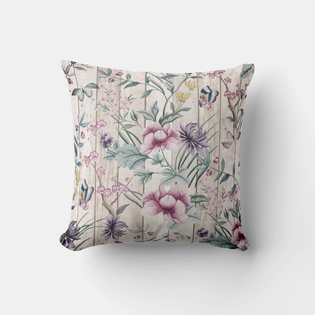 Coussin Chinoiserie bohème Papillon Turquoise tropical Boi (Recto)