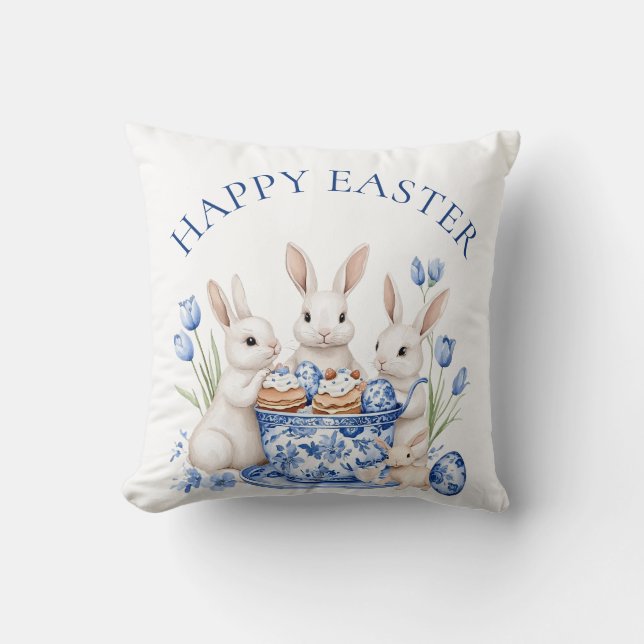 Coussin Chinoiserie de Bunny de Pâques (Recto)