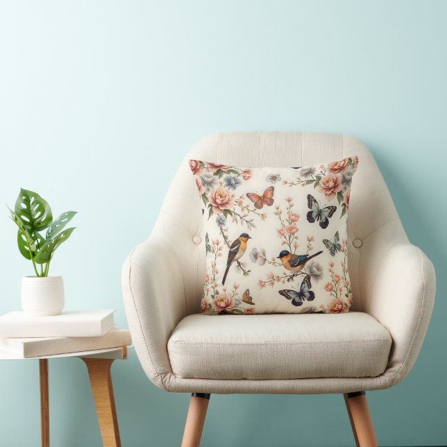 Coussin Chinoiserie Harmonie des oiseaux et des papillons (Chaise)