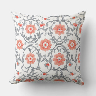 Coussin Chinoiserie orange et gris Floral