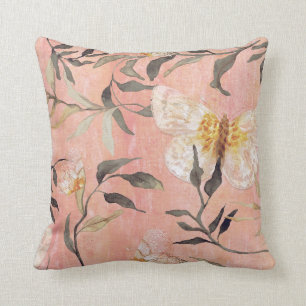 Coussin Chinoiserie Pêche Papillon Eucalyptus Vert