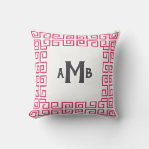Coussin Chinoiserie rose Large Grèce Key Monogramme fronti