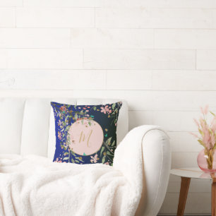 Coussin Chinoiserie rose or élégant de la marine florale