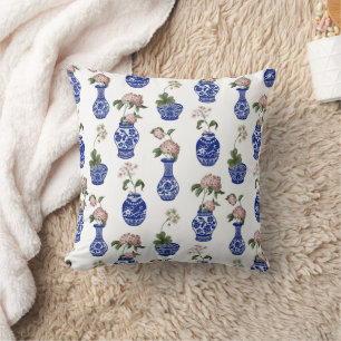 Coussin Chinoiserie vases bleus et fleurs 