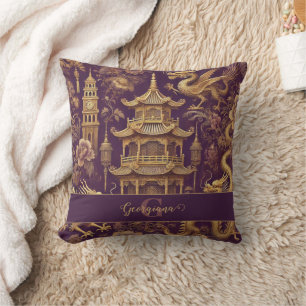 Coussin Chinoiserie Victorienne Personalisée Purple & Gold