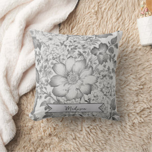 Coussin Chinoiserie Vintage grise Floral Personnalisé