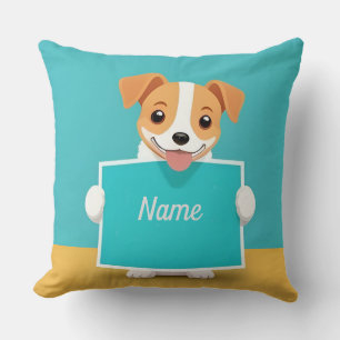 Coussin Chiot de dessin animé adorable tenant un panneau v