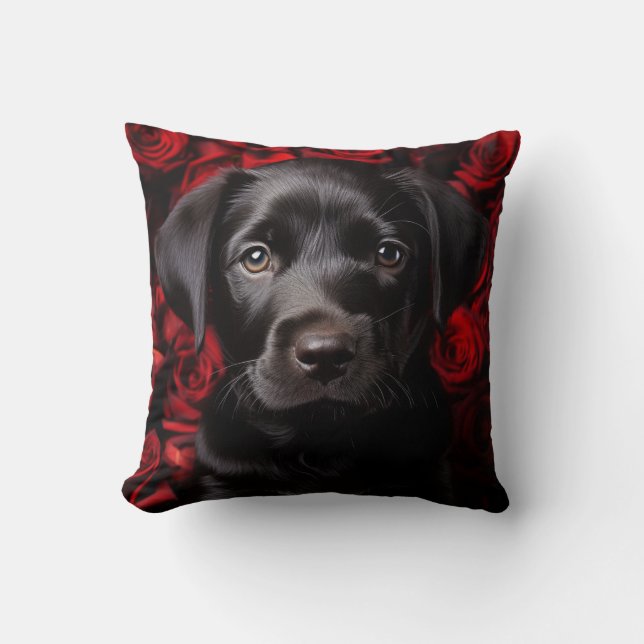 Coussin Chiot de récupération Labrador avec rose (Recto)
