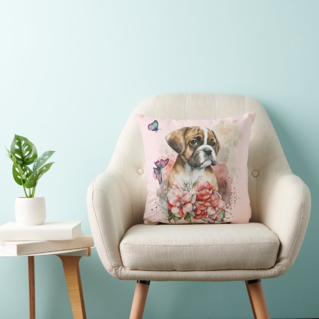 Coussin Chiot en boîte en fleurs (Chaise)