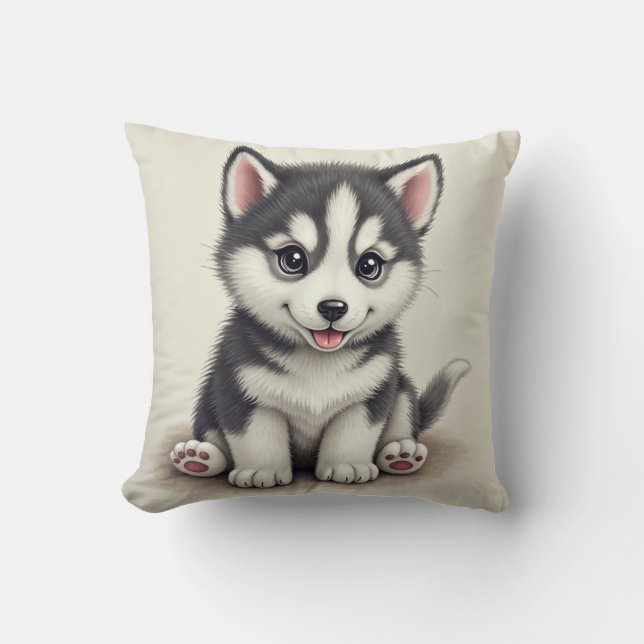 coussin chiot et os (Baby Husky) (Recto)