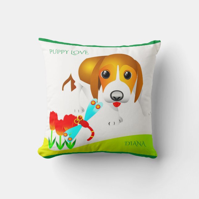 Coussin chiot "L'amour chiot" avec nom personnalis (Recto)