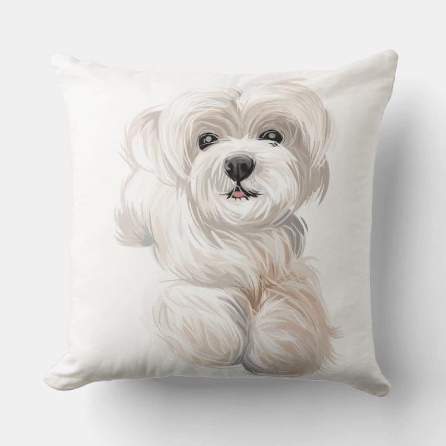 COUSSIN CHIOT MALTAIS BLANC À L'AQUARELLE (Recto)