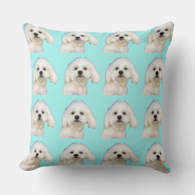 Coussin Chiot maltais sur bleu (Recto)