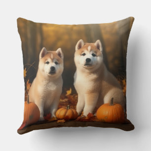 Coussin Chiots Akita Délice d'Automne Citrouille