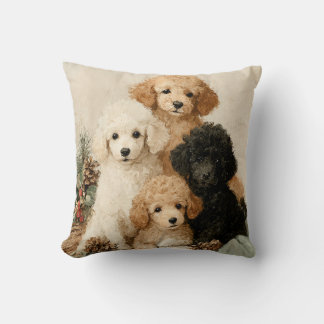 Coussin Chiots Caniches Noël Vintage