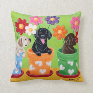 Coussin Chiots de Labrador de pot de fleur